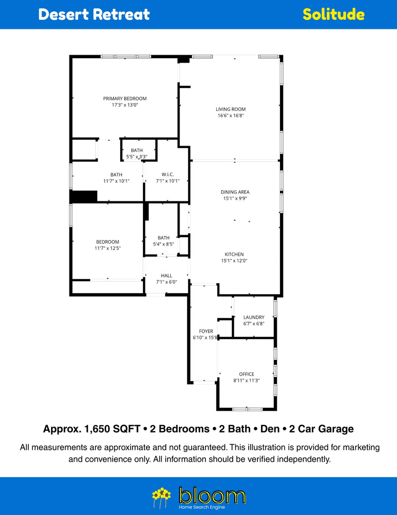Desert Retreat Floor plan labeled rooms and dimensions, set against a white background.