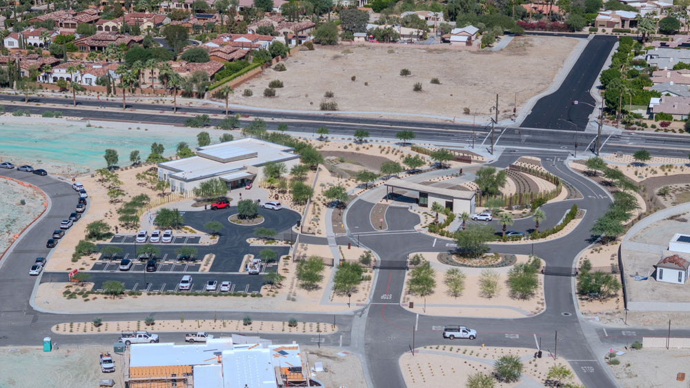 Cotino’s arrival area, gatehouse, landscaping and Sales Studio, photographed by Mark Miller on October 13, 2026.