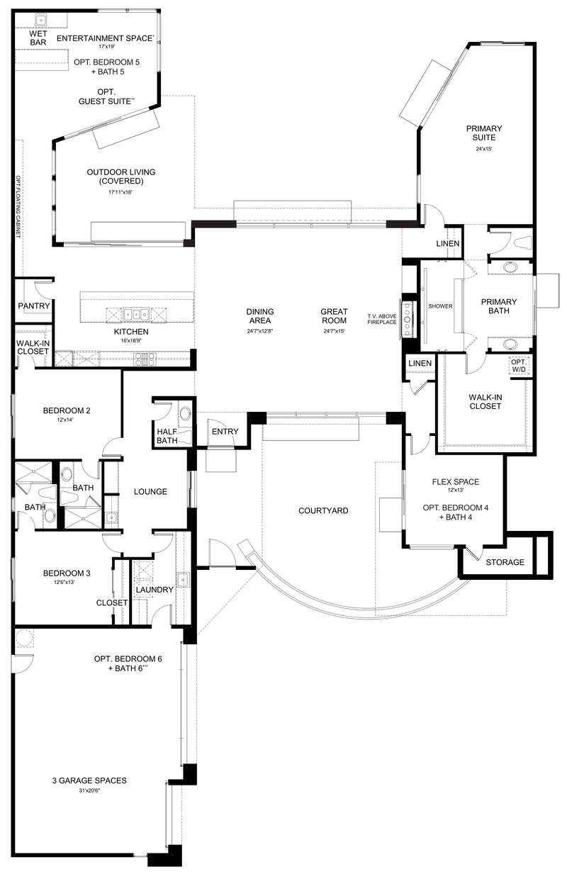 Windsong first-floor plan by Woodbridge Pacific Group at Cotino, Rancho Mirage