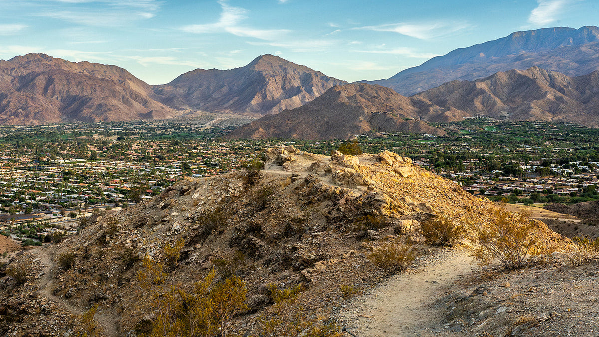 Palm Desert neighborhoods and surrounding mountains, photographed by Mark Miller from the Cross trail