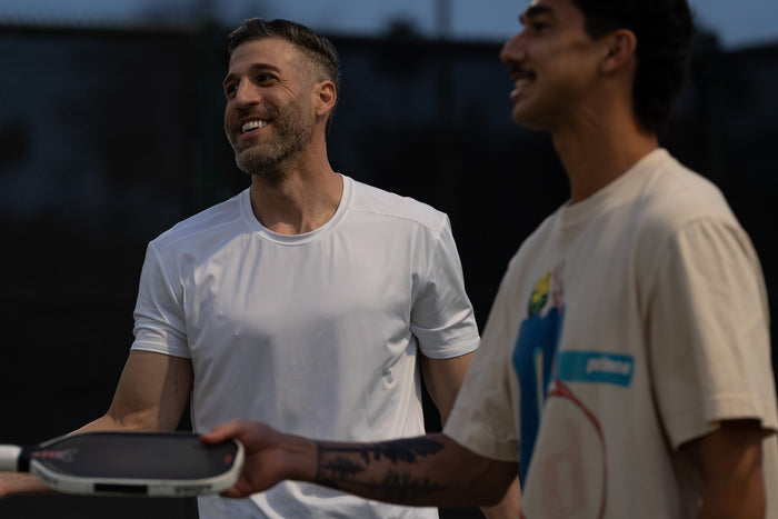 Brandon Donovan and edmund  playing  pickleball at palm desert civic center park