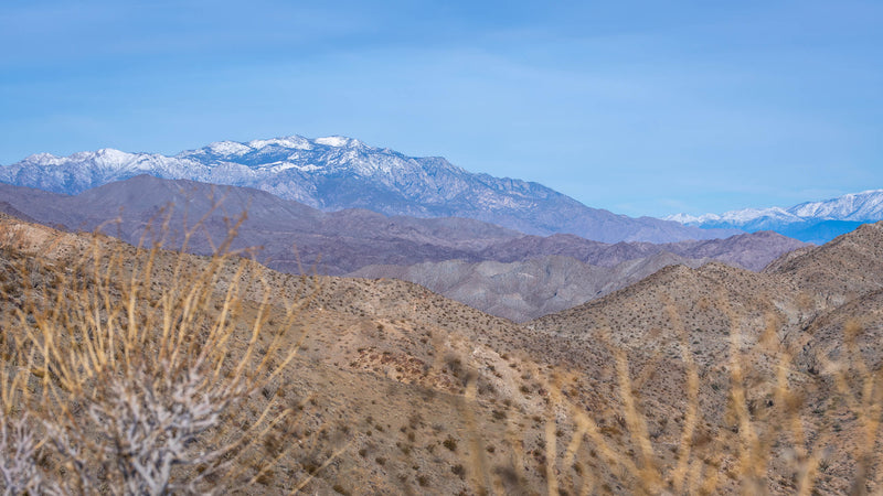 San Jacinto Mountain with snow. View from the top of Bear Creek Oasis trail in La Quinta CA