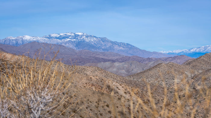 San Jacinto Mountain with snow. View from the top of Bear Creek Oasis trail in La Quinta CA