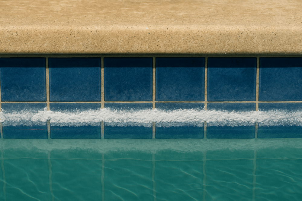 White calcium scale along a Coachella Valley pool waterline
