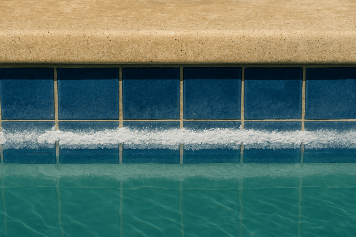 White calcium scale along a Coachella Valley pool waterline