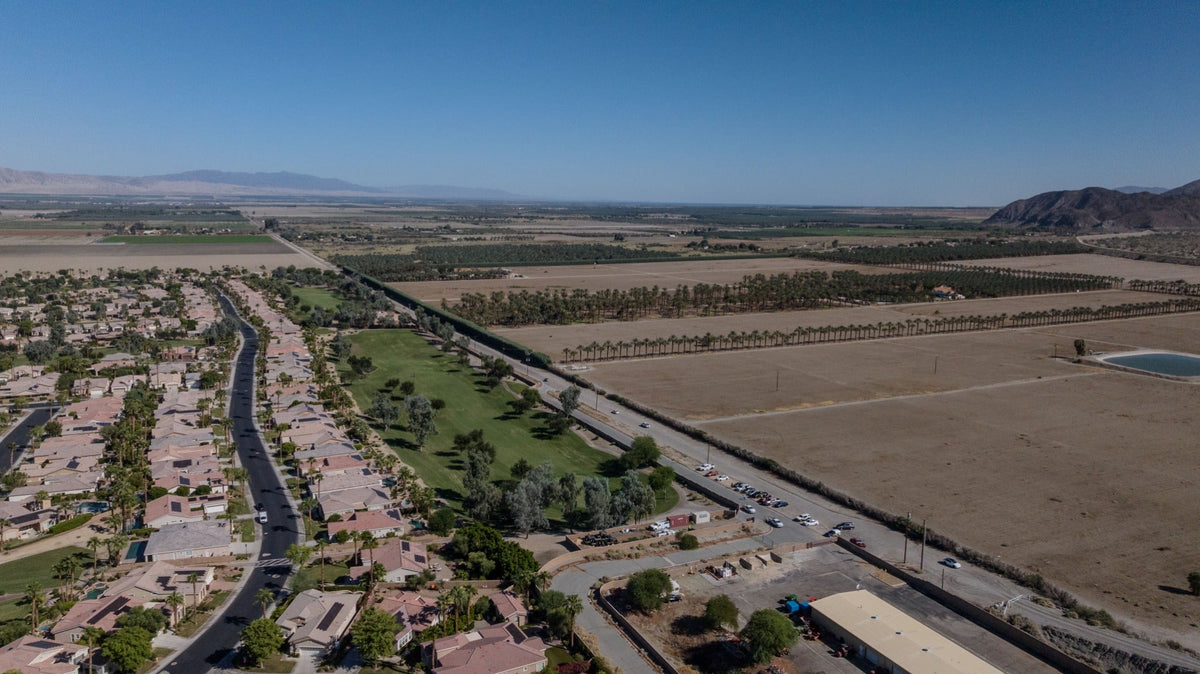 Mark Miller’s aerial view of agricultural fields, groves and neighboring homes in the eastern Coachella Valley, September 30, 2026.