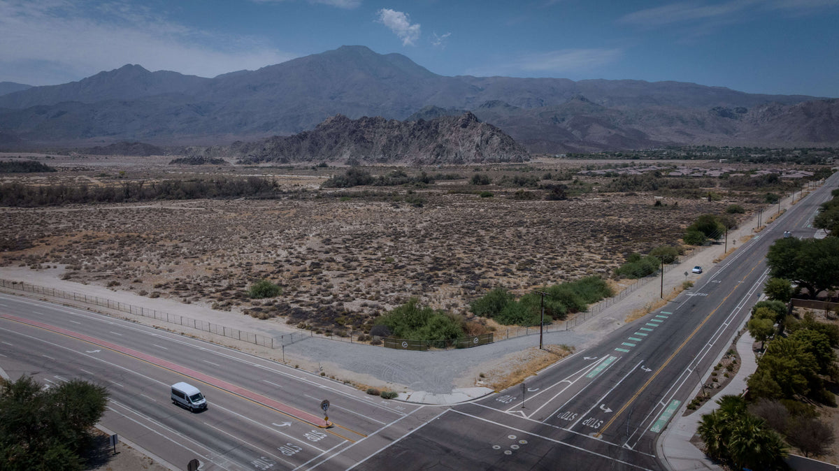 Aerial view of the future Coral Mountain Desert Club site with Coral Mountain and the Santa Rosa Mountains beyond