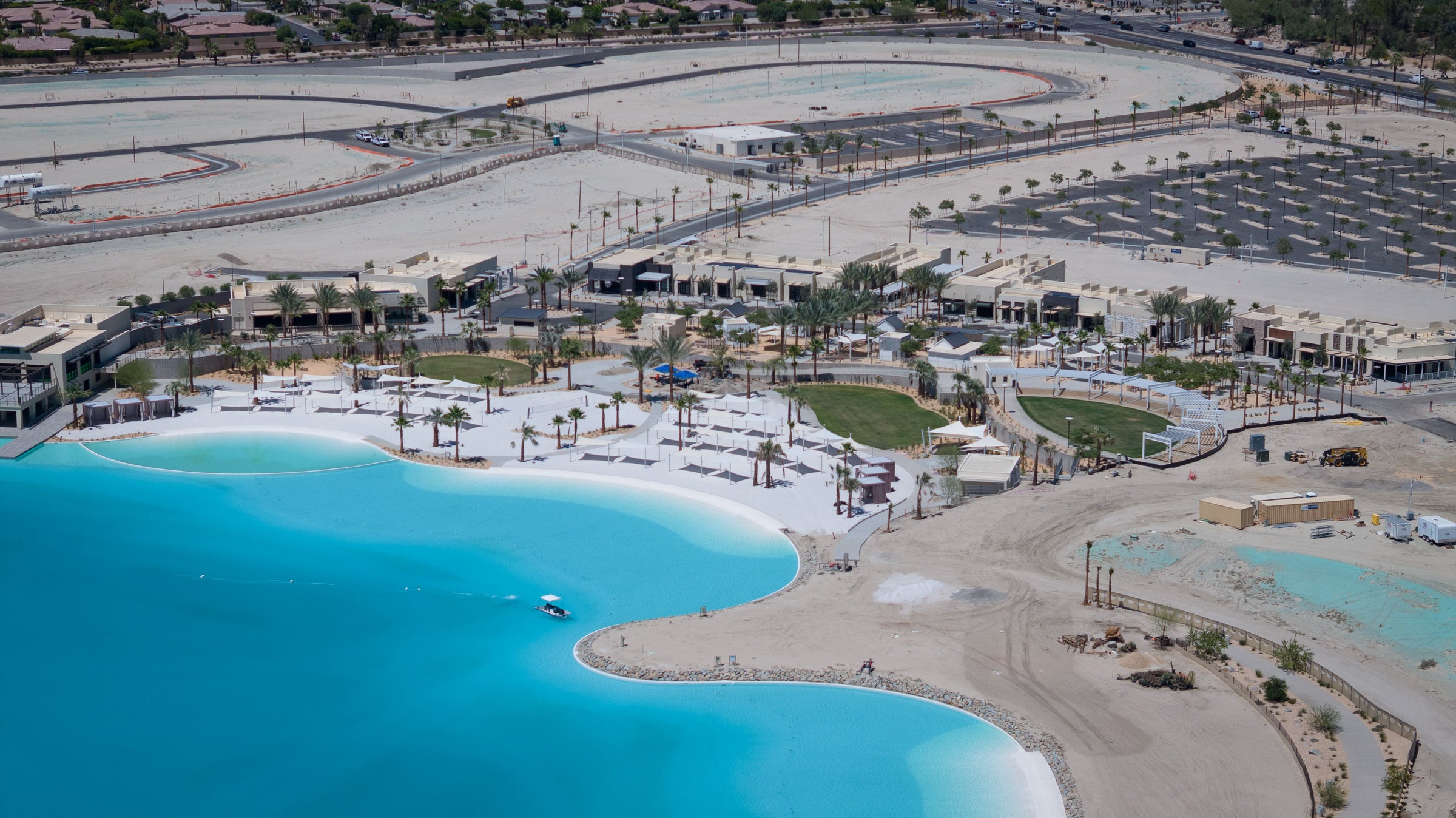 Aerial view of Cotino Bay and waterfront development in Rancho Mirage