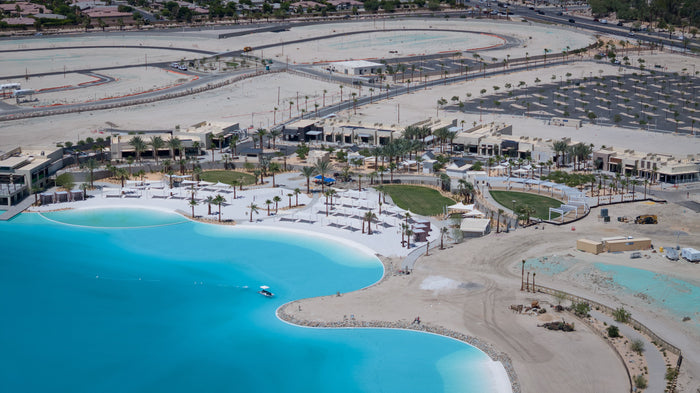 Aerial view of Cotino Bay and waterfront development in Rancho Mirage