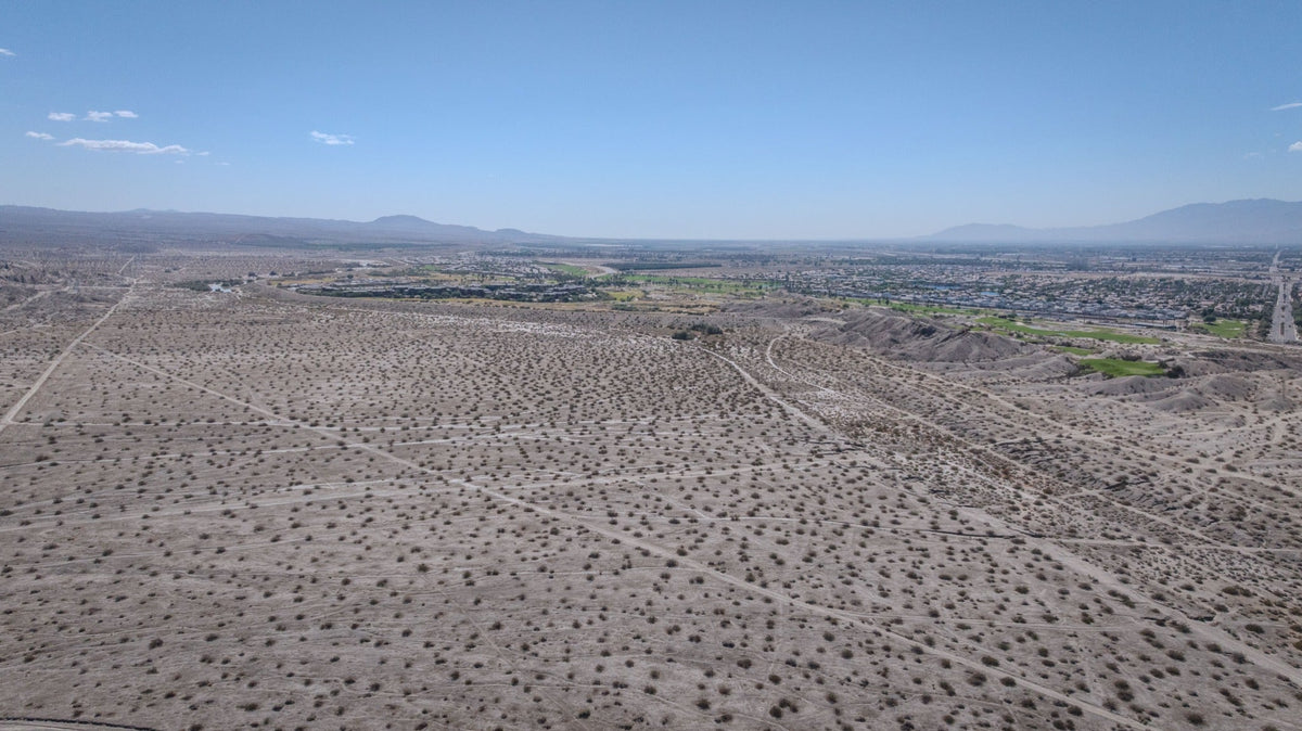 East Indio Employment Corridor study area looking across undeveloped desert toward existing Indio, photographed September 29, 2026.