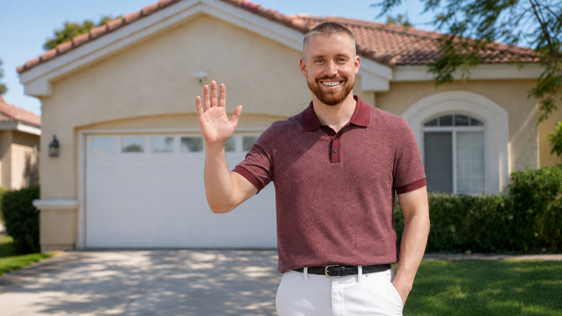 Mark Miller standing in front of his Coachella Valley rental property