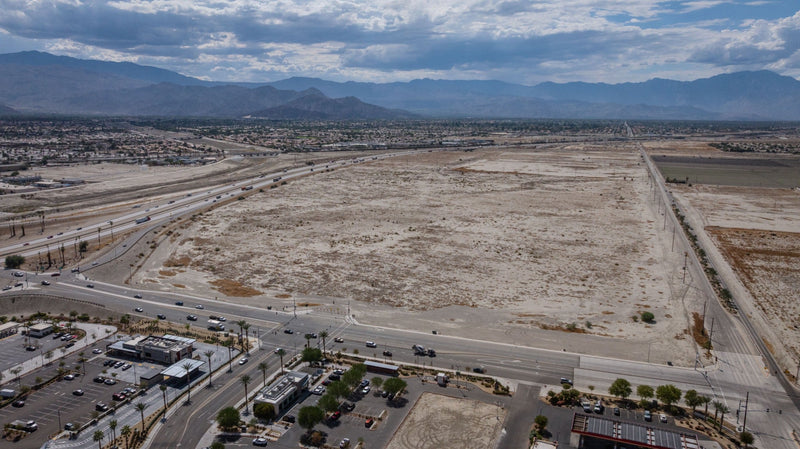 Aerial overview of The Oasis at Indio site, September 9, 2026. Photograph by Mark Miller / Desert Oasis Insider.