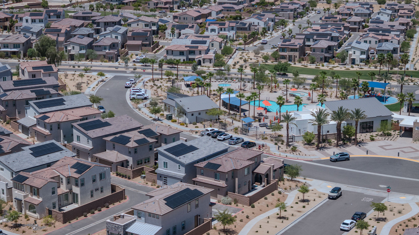 Aerial view of new homes at University Park in Palm Desert