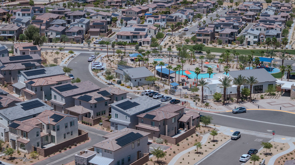 Aerial view of new homes at University Park in Palm Desert