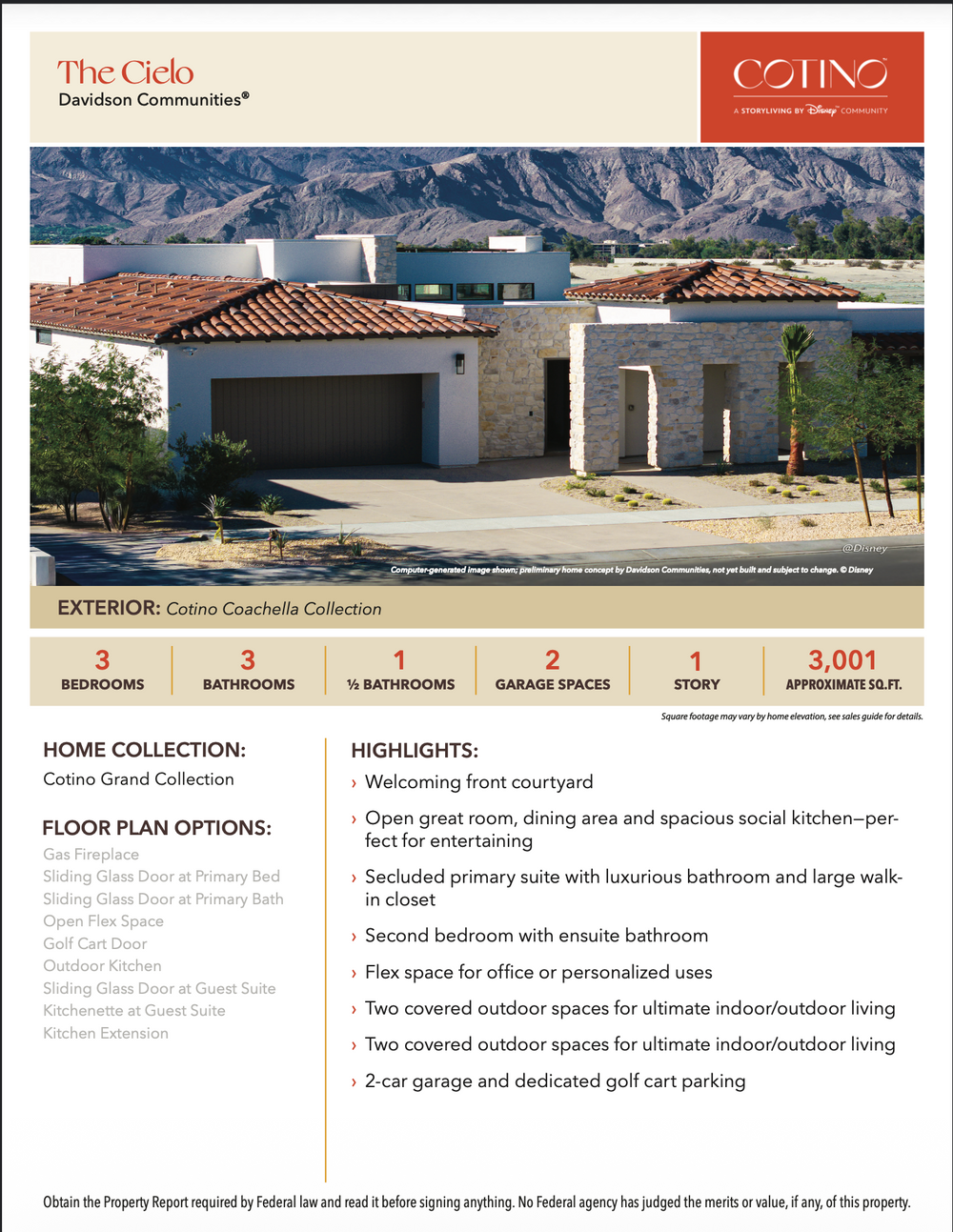 Cielo Floor Plan | Cotino, Rancho Mirage CA (Disney)