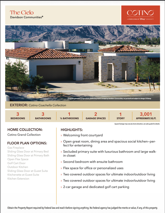 Cielo Floor Plan | Cotino, Rancho Mirage CA (Disney)
