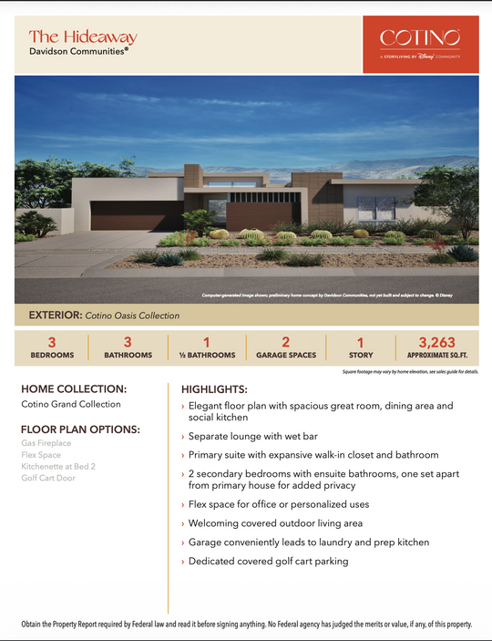 Hideaway Floor Plan | Cotino, Rancho Mirage CA (Disney)