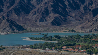 Closer elevated view of Lake Cahuilla, its shoreline and surrounding Santa Rosa Mountains in La Quinta, photographed by Mark Miller on September 30, 2026.
