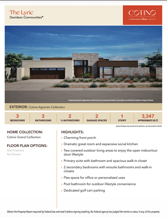 Lyric Floor Plan | Cotino, Rancho Mirage CA (Disney)