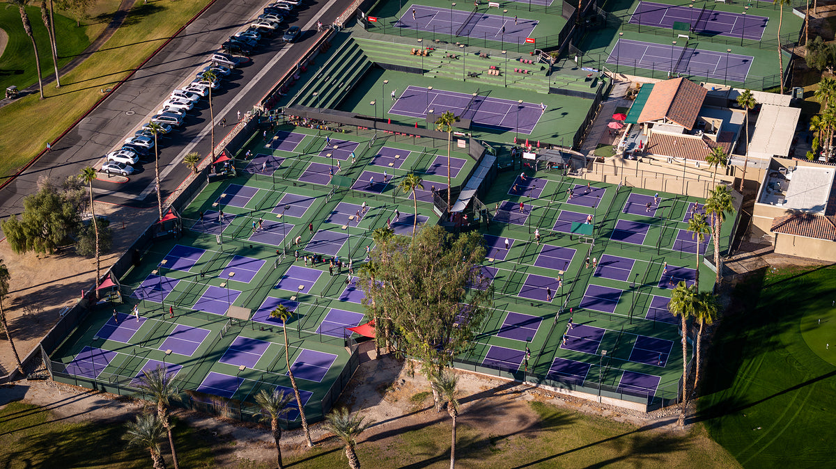 Aerial view of the pickleball courts at Palm Desert Resort