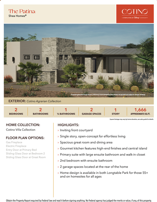 Patina Floor Plan | Cotino, Rancho Mirage CA (Disney)