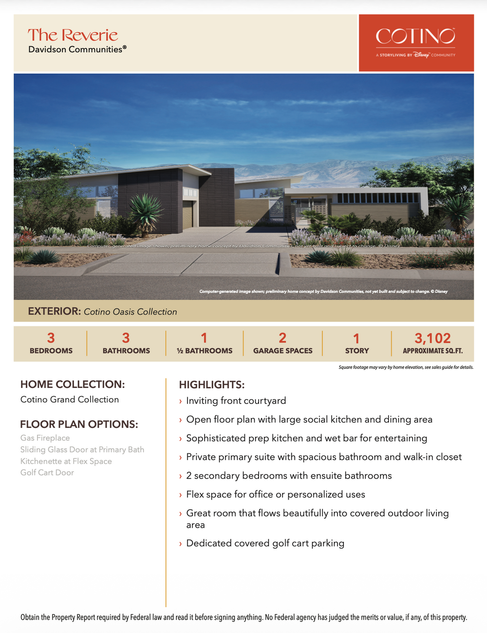 Reverie Floor Plan | Cotino, Rancho Mirage CA (Disney)