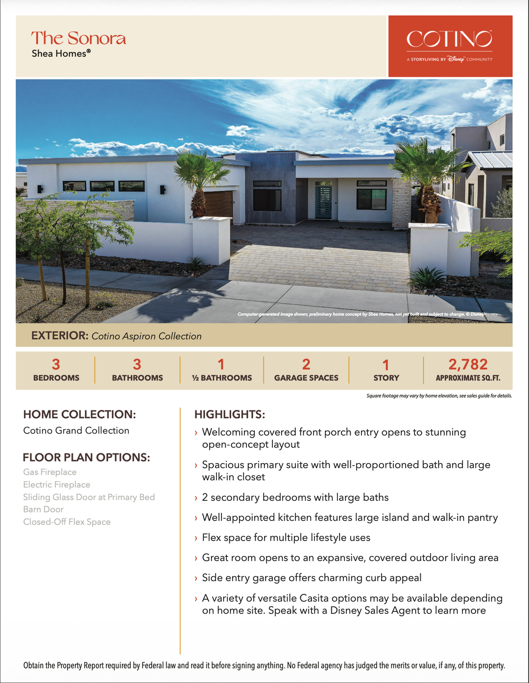 Sonora Floor Plan | Cotino, Rancho Mirage CA (Disney)