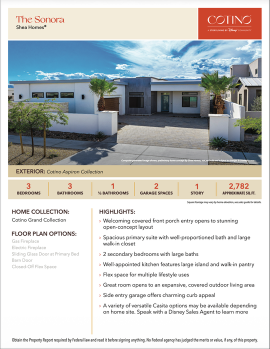 Sonora Floor Plan | Cotino, Rancho Mirage CA (Disney)
