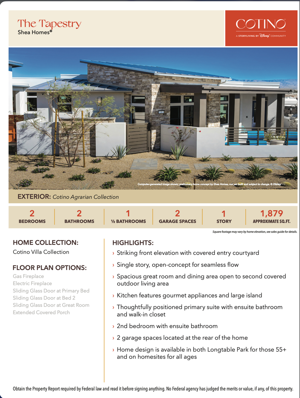 Tapestry Floor Plan | Cotino, Rancho Mirage CA (Disney)