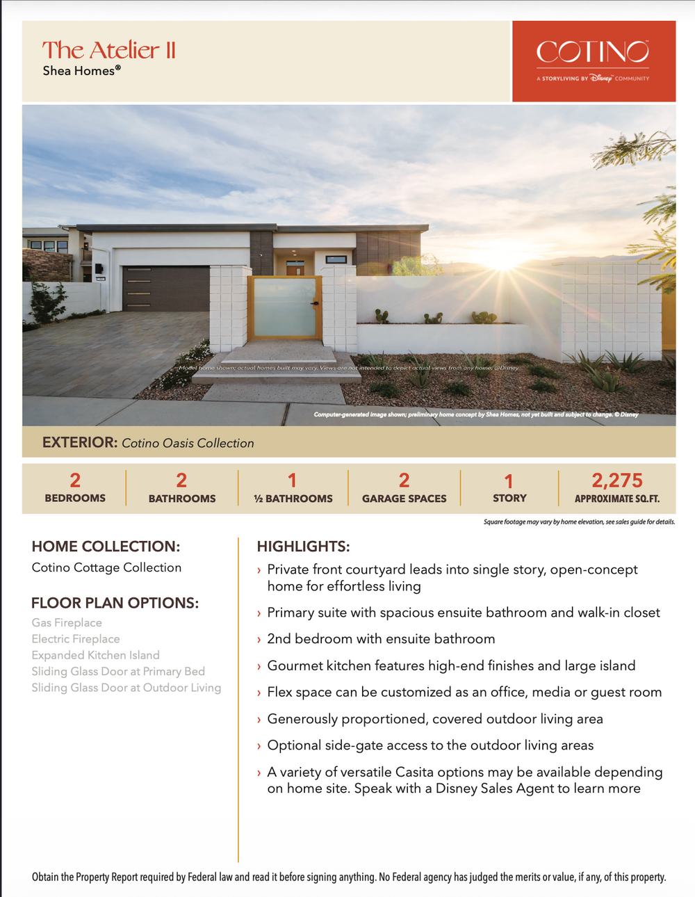 Atelier II Floor Plan | Cotino, Rancho Mirage CA (Disney)