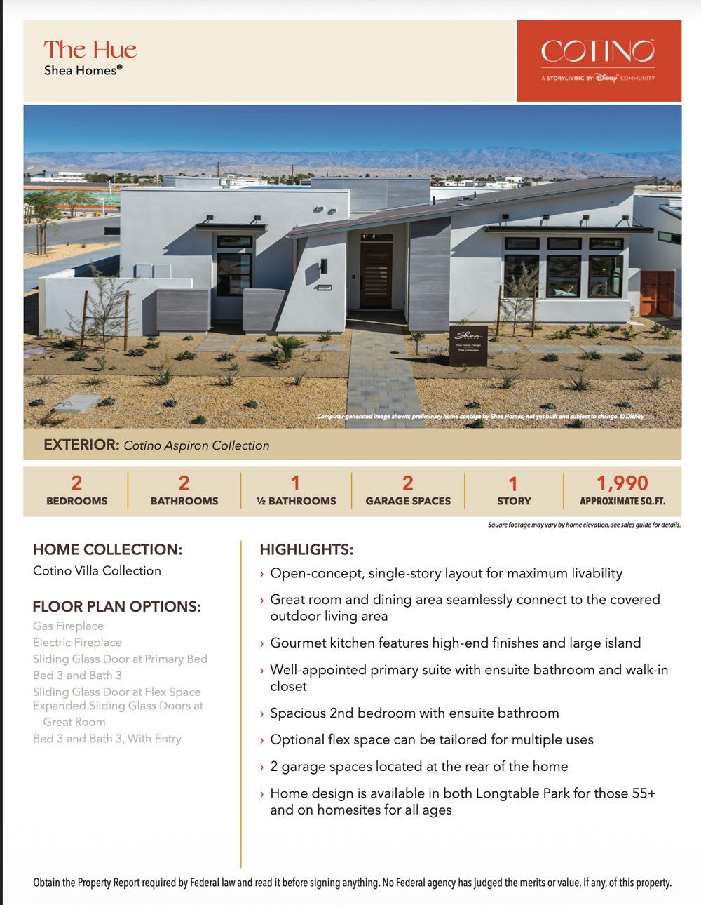 Hue Floor Plan | Cotino, Rancho Mirage CA (Disney)