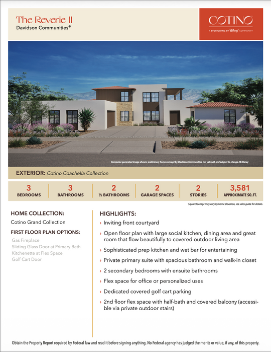 Reverie II Floor Plan | Cotino, Rancho Mirage CA (Disney)
