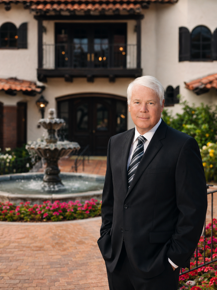 William “Bill” Bone posing in front of Monterey Country Club fountain