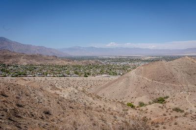 Original photograph: desert foothills and a broad valley view from Chuckwalla Trail in Rancho Mirage.