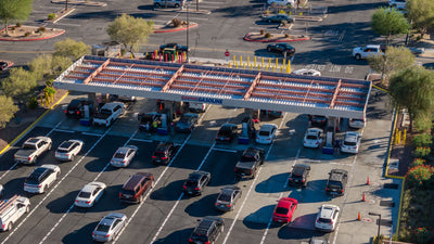 Aerial close-up of Costco Gasoline in La Quinta, photographed by Mark Miller on October 27, 2026.