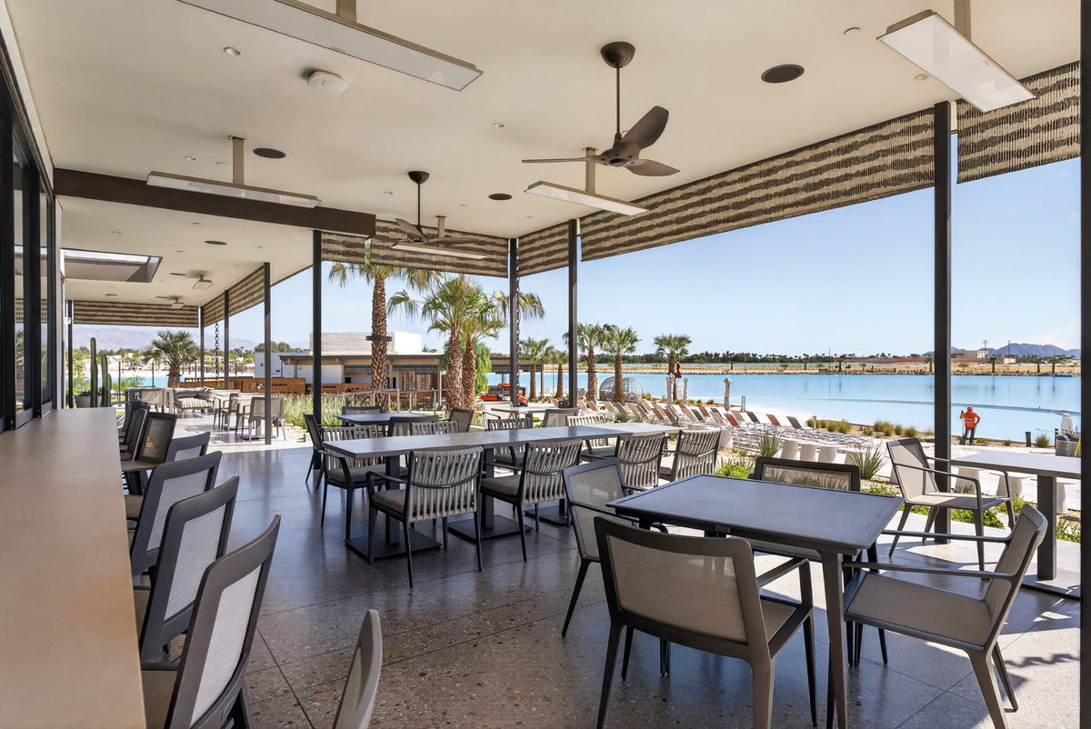 Covered dining patio at Architects Fork in Cotino's Artisan Club, photographed by Mark Miller on October 13, 2026.