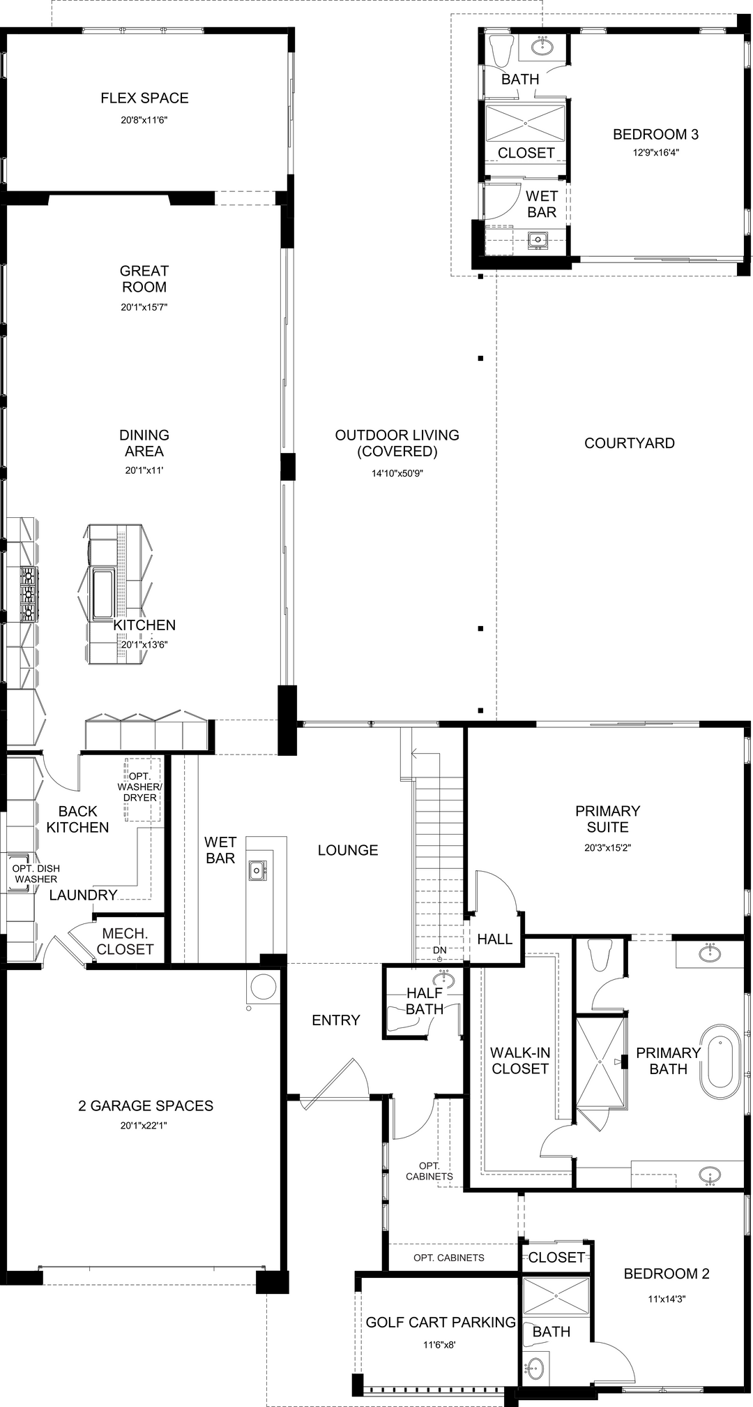 Hideaway II floor plan at Cotino, Rancho Mirage — first floor, official architectural drawing