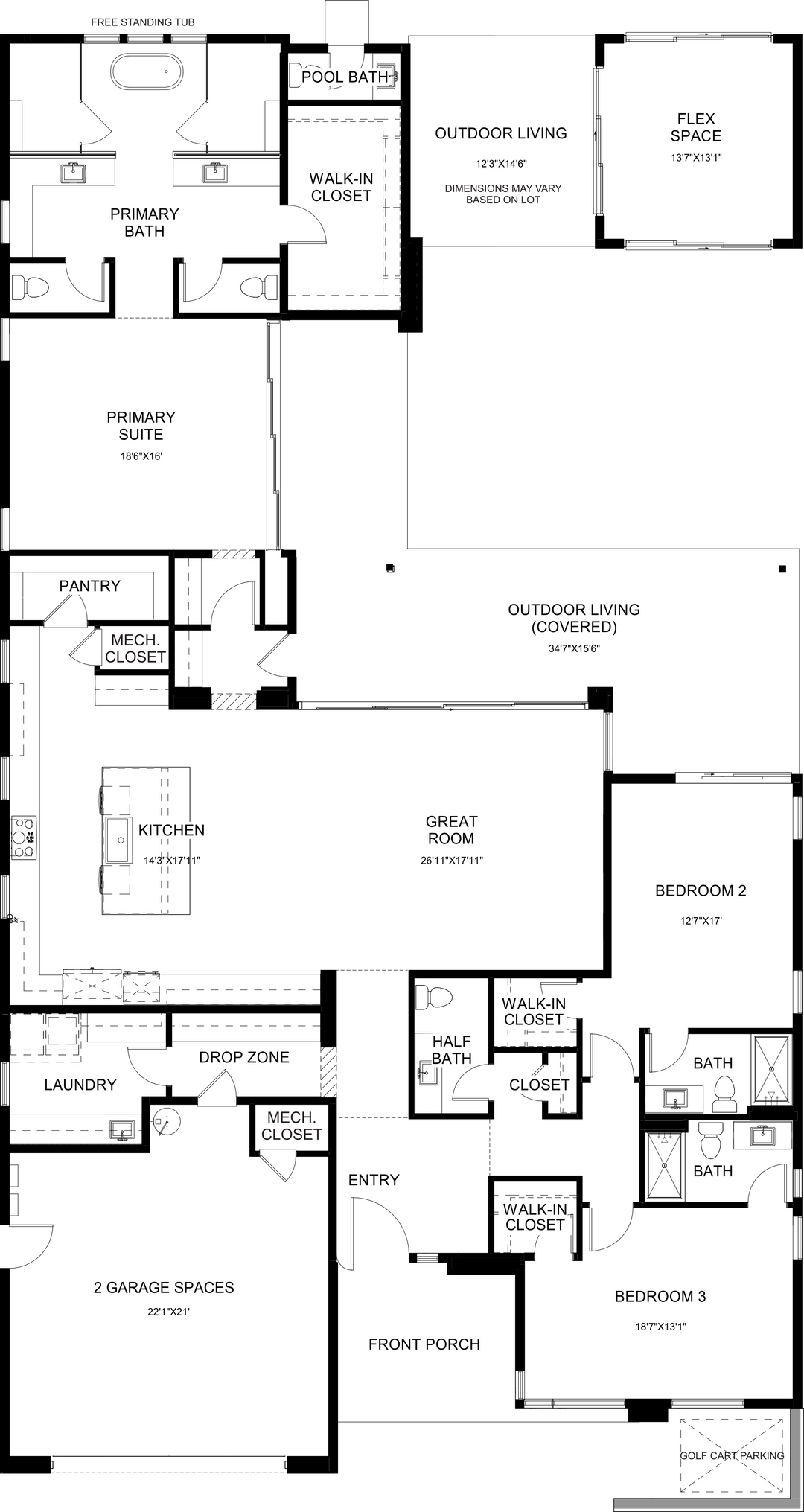 Lyric floor plan at Cotino, Rancho Mirage — first floor, official architectural drawing