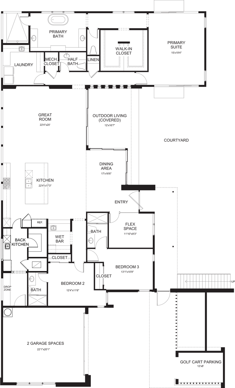 Reverie II floor plan at Cotino, Rancho Mirage — first floor, official architectural drawing