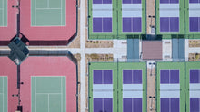 Close overhead view of the tennis and pickleball courts at Del Webb Rancho Mirage, California