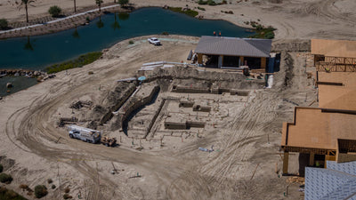 Excavation and concrete work beside the Oasis Clubhouse at Desert Retreat, Indio, photographed by Mark Miller on September 25, 2026.