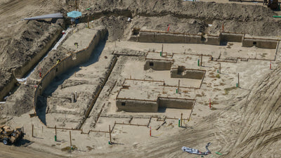 Overhead detail of the future pool area under construction at Desert Retreat, Indio, photographed by Mark Miller on September 25, 2026.