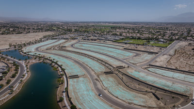 Residential development phases and prepared home sites beside the lake at Desert Retreat, Indio, photographed by Mark Miller on September 25, 2026.