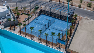 Pickleball courts beside the DSRT Surf lagoon in Palm Desert, photographed September 10, 2026.