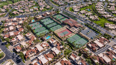 Wide aerial view of Ironwood Country Club racquet complex