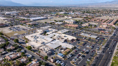 JFK Memorial Hospital and surrounding Indio streets viewed from above — Mark Miller, October 29, 2026