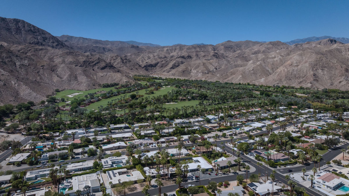 Aerial view of Magnesia Falls Cove below the Santa Rosa Mountains in Rancho Mirage, California