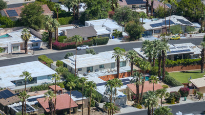 Aerial view across a residential block in Magnesia Falls Cove, Rancho Mirage