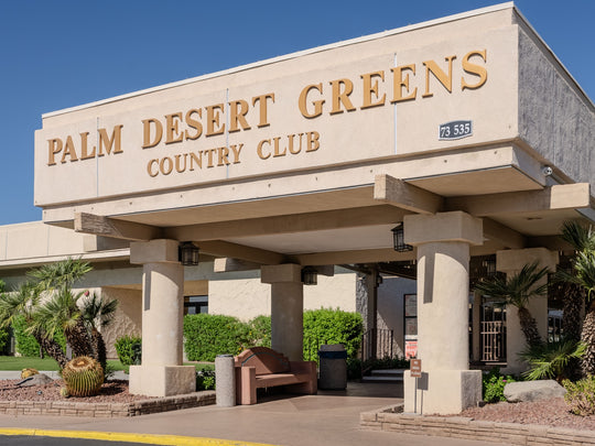 Palm Desert Greens Country Club entrance sign and covered entry