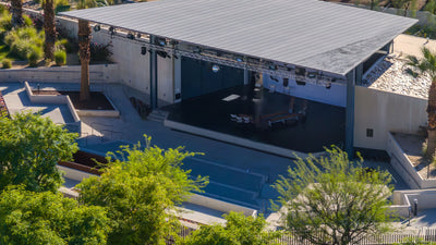 Covered stage and terraced seating area at Rancho Mirage Amphitheater in Rancho Mirage Community Park.